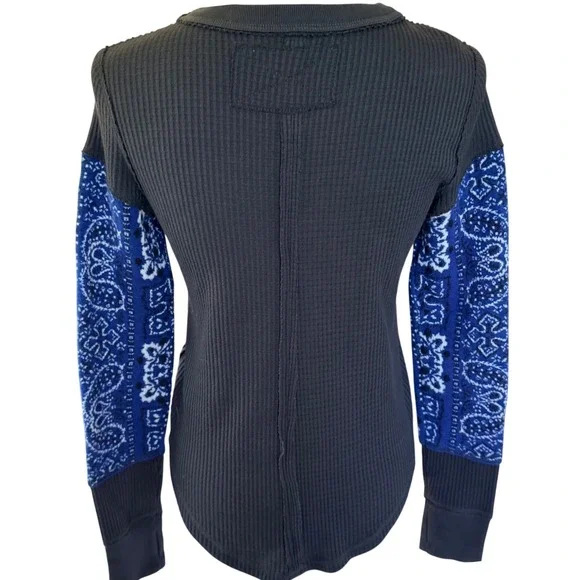 Free People We The Free Nikki Layering Top Bandana Sleeve Thermal Blue XS - Picture 4 of 11